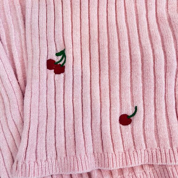 WITTY FOX LONG SLEEVE CROP COLLARED WOMENS GIRLS CARDIGAN SWEATER PINK CHERRIES - Picture 15 of 16